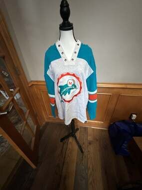 '47 Miami Dolphins Gridiron Lace-Up Hoodie Size Large
